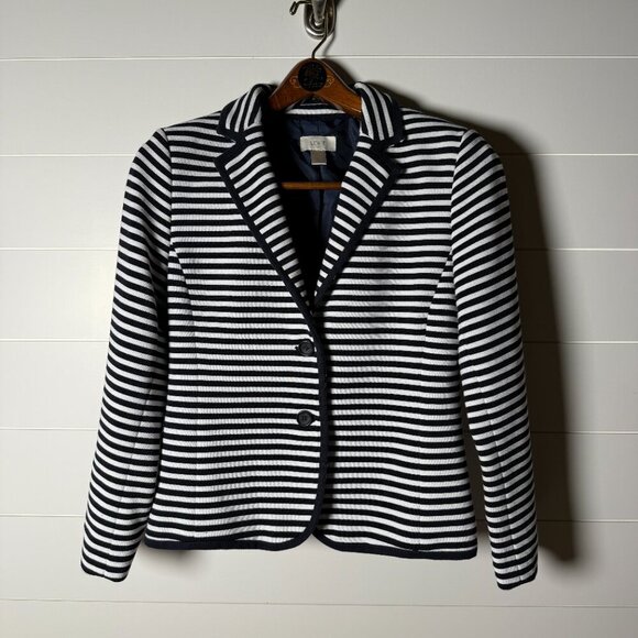 LOFT Nautical Navy and White Stripe Blazer-Jacket Sz 6 - Picture 1 of 7